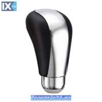 Πόμολο Λεβιέ Ταχυτήτων Δερμάτινο Οβάλ Μαύρο-Χρώμιο