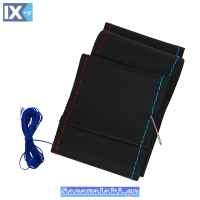 Κάλυμμα Τιμονιού Αυτοκινήτου Δερμάτινο Ραφτό Εξώγαζο Μαύρο Με Κόκκινα Και Μπλε Γαζιά Medium 38cm 1 Τεμάχιο