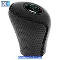 Πόμολο Λεβιέ Ταχυτήτων Δερμάτινο Τρυπητό Οβάλ Μαύρο Με Μαύρες Ραφές Για Σηκωτή Ή Πατητή Όπισθεν