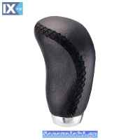 Πόμολο Λεβιέ Ταχυτήτων Δερμάτινο Οβάλ Μαύρο Με Μαύρη Ραφή