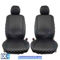 Ημικαλύμματα Καθισμάτων Αυτοκινήτου Δερματίνη Royal Μαύρα Με Γκρι Ραφή Ζευ 2 Τεμάχια