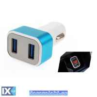 Φορτιστής Αναπτήρα Και Battery Check (Βολτόμετρο) Αυτοκινήτου Amio (01028) Με 2 USB Λευκός-Γαλάζιος 1 Τεμάχιο