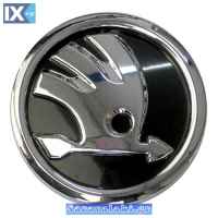 Αυτοκόλλητο Σήμα Skoda Καπό / Πορτ - Παγκάζ Μεγάλο Με 3 Κουμπώματα Μαύρο - Ασημί Φ9cm 1Τμχ