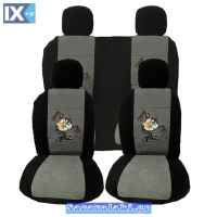 Καλύμματα Αυτοκινήτου Βελούδο Taz Μαύρο-Γκρι Με 2 Φερμουάρ Σετ 8 Τεμάχια