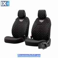 Ημικαλύμματα Καθισμάτων Αυτοκινήτου Otom RSX Sport Ύφασμα Κεντητό Καπιτονέ Μαύρο Με Άσπρη Ραφή RSXL-101 2 Τεμάχια