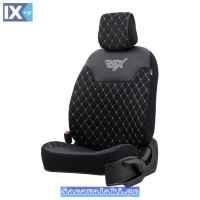 Ημικάλυμμα Καθίσματος Αυτοκινήτου Otom RSX Diamond Sued / Δερματίνη Κεντητή Καπιτονέ Μαύρο Με Άσπρη Ραφή RSXT-102 1 Τεμάχιο