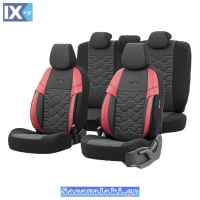 Καλύμματα Αυτοκινήτου Otom Hexa Design Universal Jacquard / Rachel / Δερματίνη Σετ Εμπρός / Πίσω Μαύρο - Κόκκινο HEX-2801 11 Τεμάχια