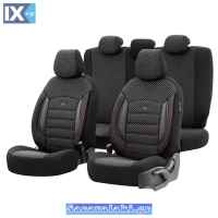 Καλύμματα Αυτοκινήτου Otom Sport Plus Design Universal Βαμβακερό Ύφασμα / Rachel / Δερματίνη Σετ Εμπρός / Πίσω Μαύρο Με Κόκκινο Κέντημα SPTPLS-102 11 Τεμάχια