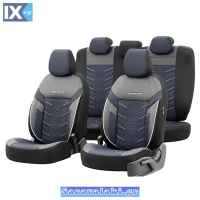 Καλύμματα Αυτοκινήτου Otom Reflective Design Universal Jacquard / Rachel / Δερματίνη Σετ Εμπρός / Πίσω Μαύρο Με Μπλε Ραφή RFL-2604 11 Τεμάχια