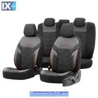 Καλύμματα Αυτοκινήτου Otom Reflective Design Universal Jacquard / Rachel / Δερματίνη Σετ Εμπρός / Πίσω Μαύρο Με Κόκκινη Ραφή RFL-2601 11 Τεμάχια