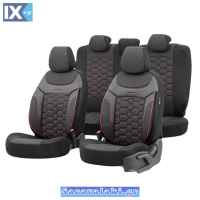 Καλύμματα Αυτοκινήτου Otom Carbon Design Universal Jacquard / Rachel / Δερματίνη Σετ Εμπρός / Πίσω Μαύρο - Κόκκινο CRB-3402 11 Τεμάχια