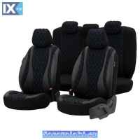 Καλύμματα Αυτοκινήτου Otom Emperor Design Universal Rachel / Δερματίνη Καπιτονέ Σετ Εμπρός / Πίσω Μαύρο Με Μπλε Κέντημα EMP-603 11 Τεμάχια
