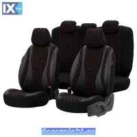 Καλύμματα Αυτοκινήτου Otom Emperor Design Universal Rachel / Δερματίνη Καπιτονέ Σετ Εμπρός / Πίσω Μαύρο Με Κόκκινο Κέντημα EMP-601 11 Τεμάχια