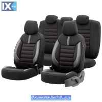 Καλύμματα Αυτοκινήτου Otom Limited Design Universal Jacquard / Lacost / Δερματίνη Σετ Εμπρός / Πίσω Μαύρο Με Κόκκινες Ραφές LMT-101 11 Τεμαχίων