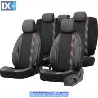 Καλύμματα Αυτοκινήτου Otom Horizon Universal Jacquard / Rachel / Δερματίνη Σετ Εμπρός / Πίσω Μαύρο Με Κόκκινο HRZ-1801 11 Τεμάχια
