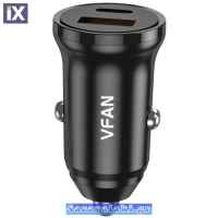 Φορτιστής Αναπτήρα Αυτοκινήτου C03 Με 1 Θύρα USΒ-A & 1 Θύρα USB-C 20W Μαύρος 1 Τεμάχιο