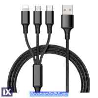 EARLDOM Καλώδιο USB Φόρτισης Και Μεταφοράς Δεδομένων EC-IMC015 3 In 1 Black