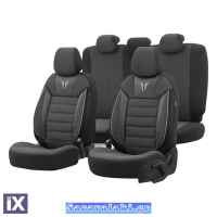 Καλύμματα Αυτοκινήτου Otom Toro Design Universal Βαμβακερό Ύφασμα / Δερματίνη Σετ Εμπρός / Πίσω Μαύρο - Γκρι ΤRΟ-902 11 Τεμάχια