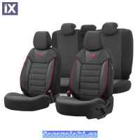 Καλύμματα Αυτοκινήτου Otom Toro Design Universal Βαμβακερό Ύφασμα / Δερματίνη Σετ Εμπρός / Πίσω Μαύρο - Κόκκινο ΤRΟ-901 11 Τεμάχια