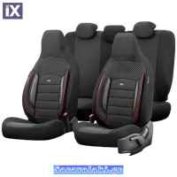 Καλύμματα Αυτοκινήτου Otom Sport Plus City Design Universal Βαμβακερό Ύφασμα / Rachel / Δερματίνη Σετ Εμπρός / Πίσω  Με Ενσωματωμένα Προσκέφαλα Μαύρο Με Κόκκινο Κέντημα SPTPLS-102CTY 11 Τεμαχίων1