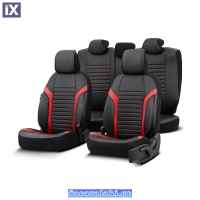 Καλύμματα Αυτοκινήτου Otom Coral Design Universal Full Δερματίνη Σετ Εμπρός / Πίσω Μαύρο / Κόκκινο CRΑL-104 11 Τεμαχίων