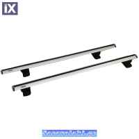 Μπάρες Οροφής Αλουμινίου Αεροδυναμικές Universal Rackit RK009C-120cm Fix-Point Σετ Με Πόδια Και Κλειδαριά Ασημί 2 Τεμάχια