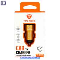 Φορτιστής Αναπτήρα Αυτοκινήτου Technovo TN-B006 Με 2 Θύρες USB 12-24V 3A Χρυσό 1 Τεμάχιο